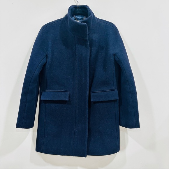 Crew Nello Gori Stadium Cloth Cocoon Coat Dark Blue Women Wool Blend Size 2 - Picture 2 of 10
